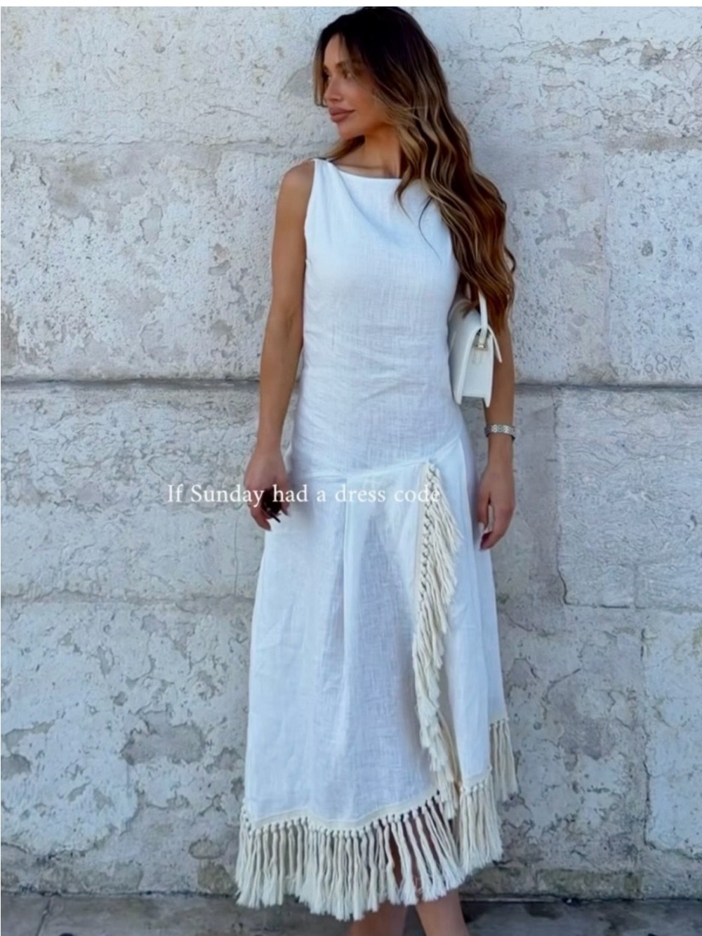 Zara collection 100% linen fringed dress